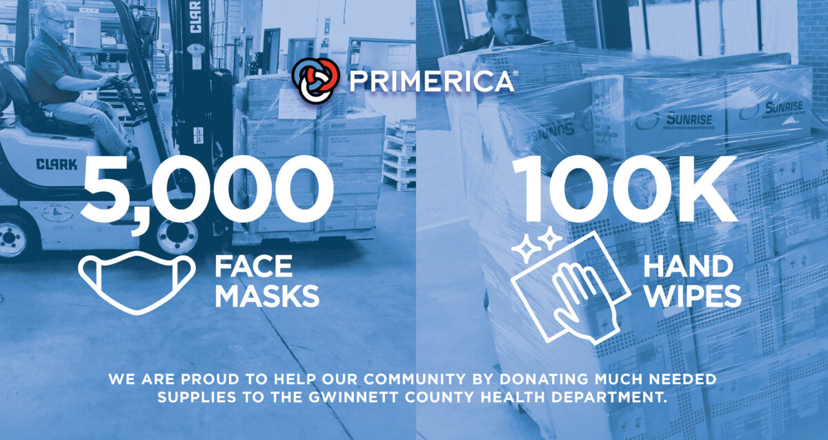 Primerica donated 5,000 medical masks and 100,000 alcohol wipes to the Gwinnett County Health Department this week.